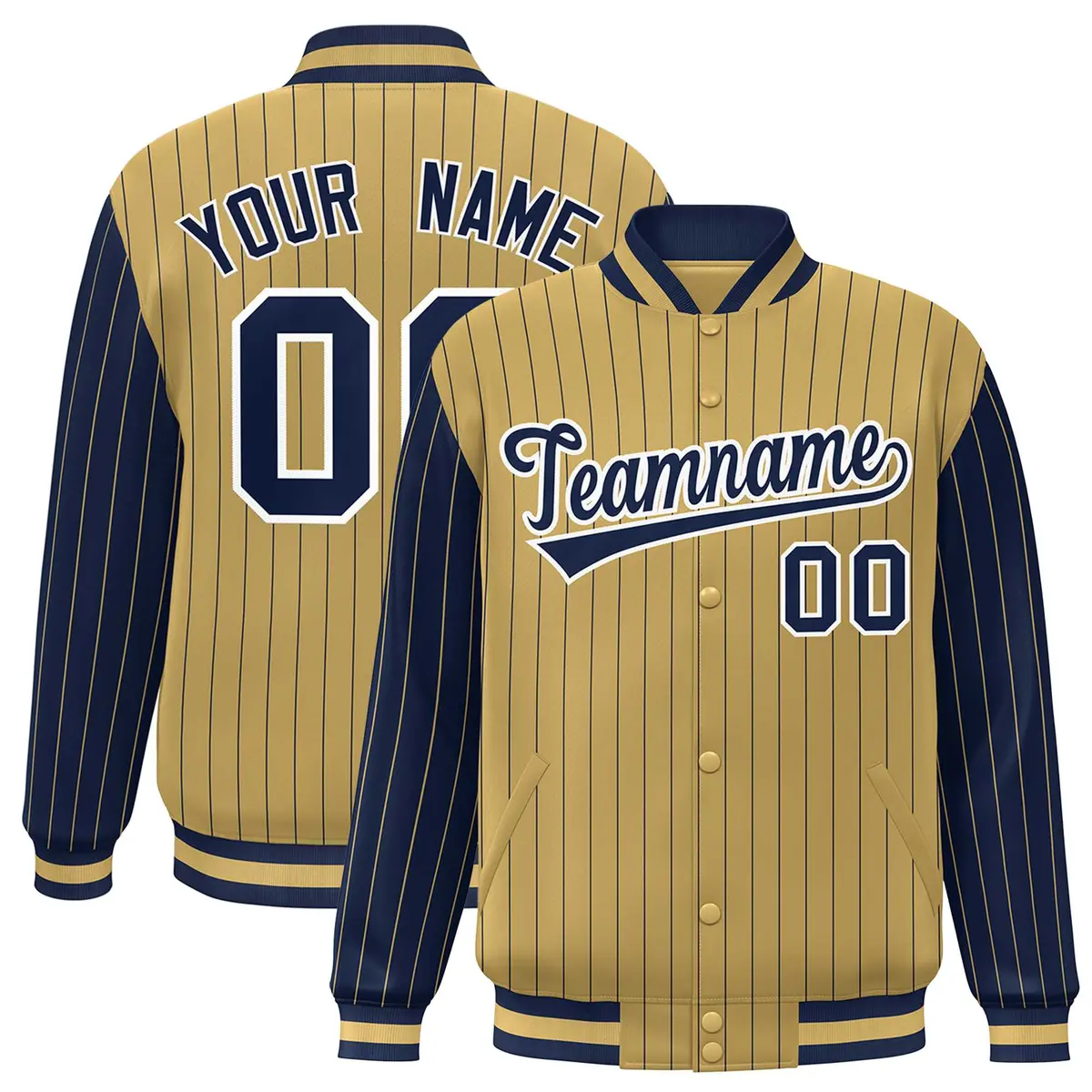 Old Gold Navy Pinstripe Raglan Varsity Letterman Jacket