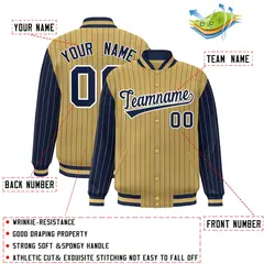 Old Gold Navy Pinstripe Raglan Varsity Letterman Jacket 2