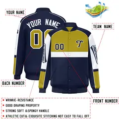 Old Gold Navy Raglan Sleeve Varsity Letterman Jacket 2