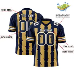Old Gold Navy Razr Stripe Graffiti Pattern Flag Football Jersey 2