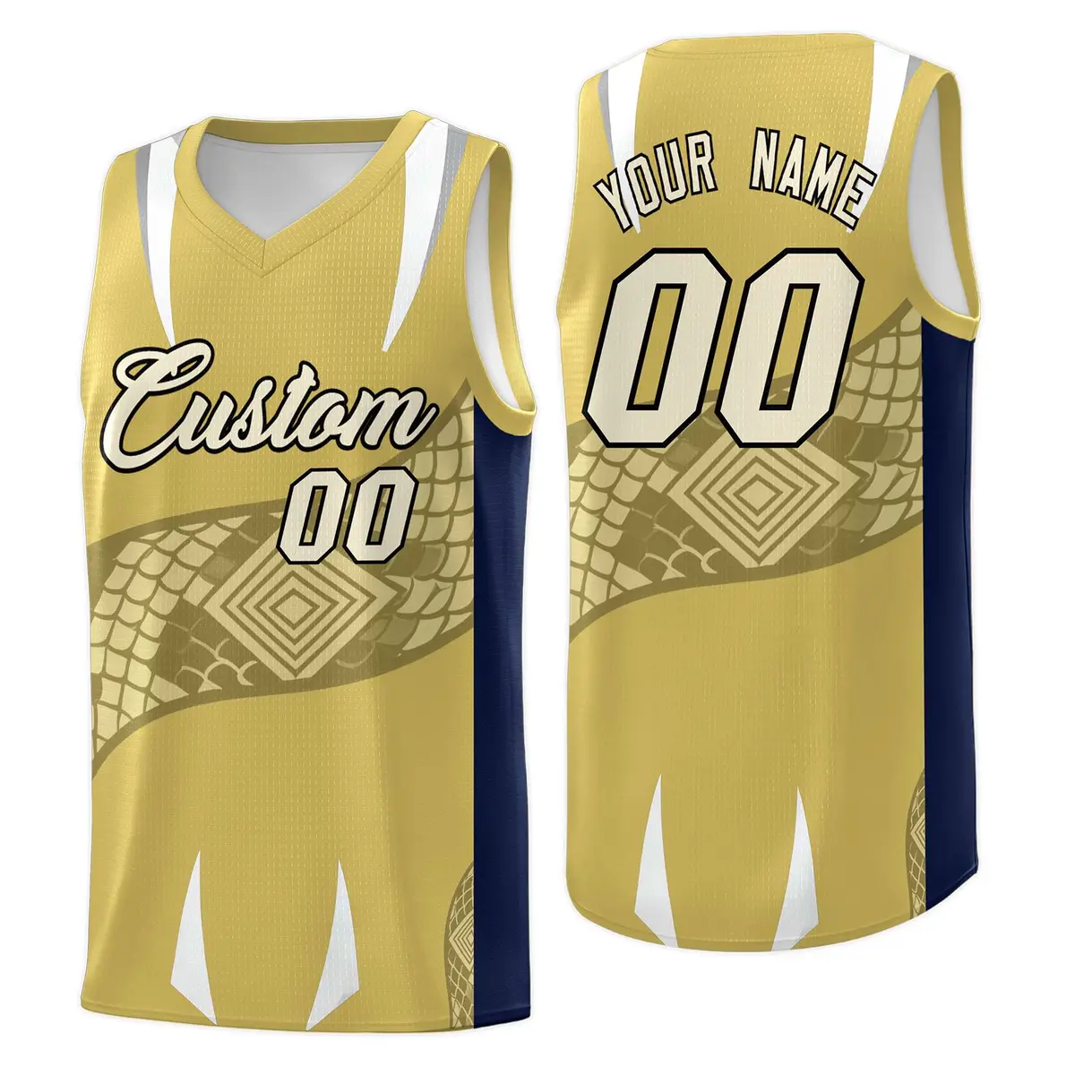 Old Gold Navy Snake Scale Venomous Fang Graffiti Basketball Jersey