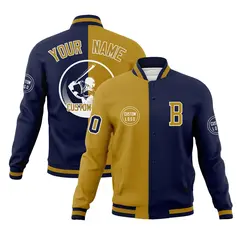 Old Gold Navy Split Letterman Varsity Full-Snap Baseball Jacket 1