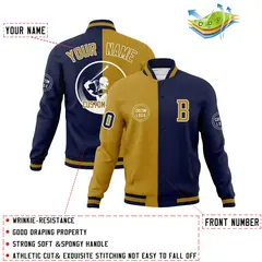 Old Gold Navy Split Letterman Varsity Full-Snap Baseball Jacket 4