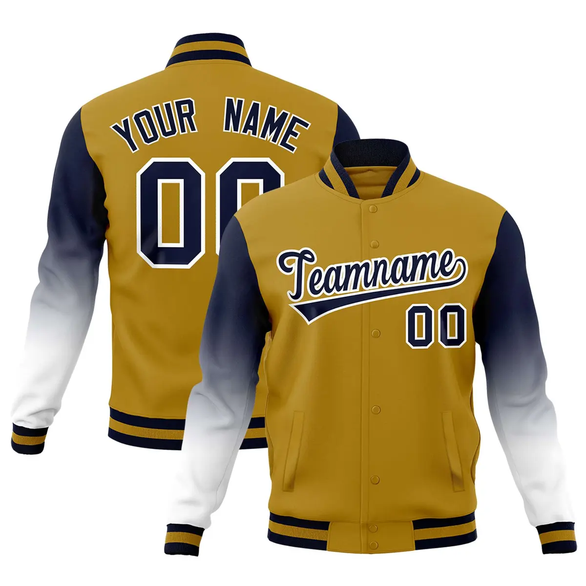 Old Gold Navy White Gradient Varsity Raglan Letterman Jacket