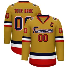 Old Gold Navy White-Red Classic Style Hockey Jersey 1