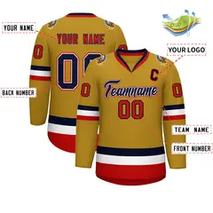 Old Gold Navy White-Red Classic Style Hockey Jersey 2