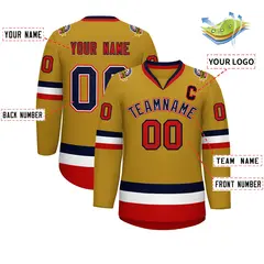 Old Gold Navy White-Red Classic Style Hockey Jersey 2