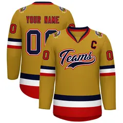Old Gold Navy White-Red Classic Style Hockey Jersey 1