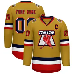 Old Gold Navy White-Red Classic Style Hockey Jersey 1