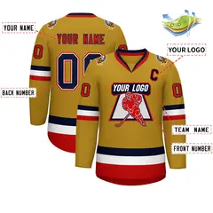 Old Gold Navy White-Red Classic Style Hockey Jersey 2