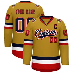 Old Gold Navy White-Red Classic Style Hockey Jersey 1