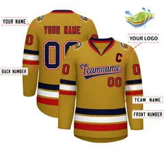 Old Gold Navy White-Red Classic Style Hockey Jersey 2