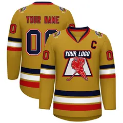 Old Gold Navy White-Red Classic Style Hockey Jersey 1