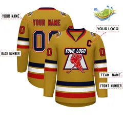 Old Gold Navy White-Red Classic Style Hockey Jersey 2