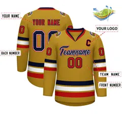 Old Gold Navy White-Red Classic Style Hockey Jersey 2