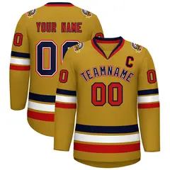 Old Gold Navy White-Red Classic Style Hockey Jersey 1