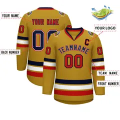 Old Gold Navy White-Red Classic Style Hockey Jersey 2