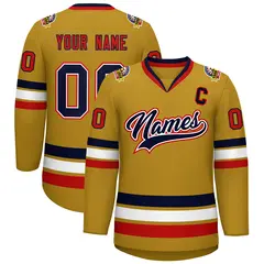 Old Gold Navy White-Red Classic Style Hockey Jersey 1