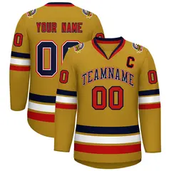 Old Gold Navy White-Red Classic Style Hockey Jersey 1
