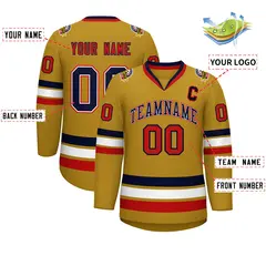 Old Gold Navy White-Red Classic Style Hockey Jersey 2