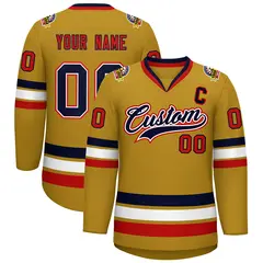 Old Gold Navy White-Red Classic Style Hockey Jersey 1