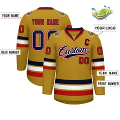 Old Gold Navy White-Red Classic Style Hockey Jersey 2