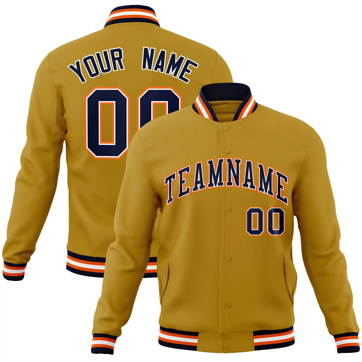 Old Gold Navy-White Varsity Full-Snap Letterman Jacket