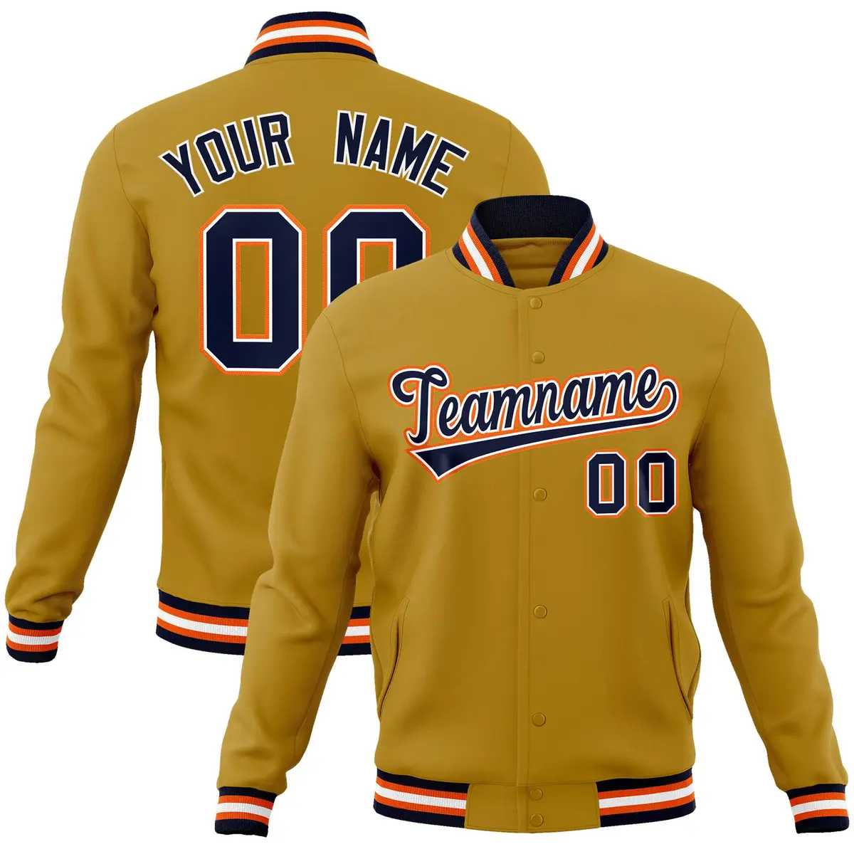 Old Gold Navy-White Varsity Full-Snap Letterman Jacket