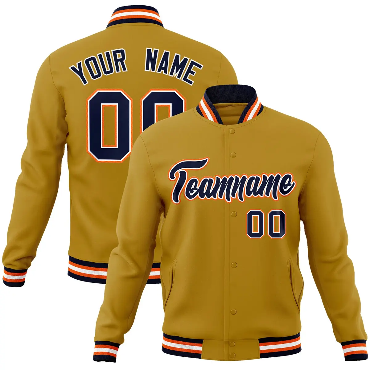 Old Gold Navy-White Varsity Full-Snap Letterman Jacket