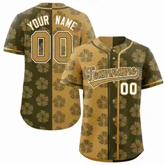 Old Gold Olive Split Flower Graffiti Baseball Jersey 1