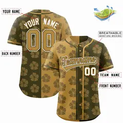 Old Gold Olive Split Flower Graffiti Baseball Jersey 2