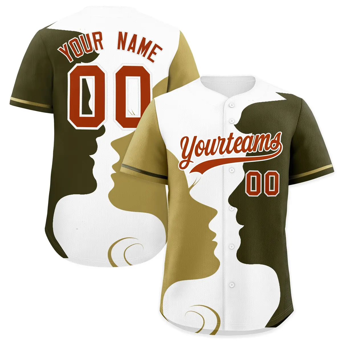 Old Gold Olive White Couple Silhouettes Valentine's Baseball Jersey