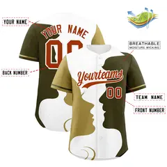 Old Gold Olive White Couple Silhouettes Valentine's Baseball Jersey 3