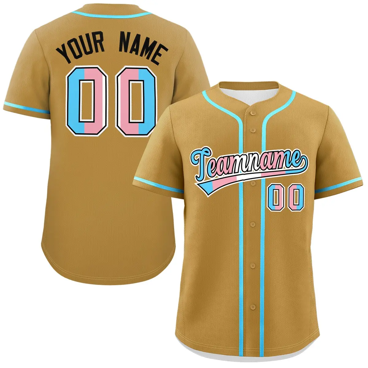 Old Gold Powder Blue Transgender Pride Month Baseball Jersey