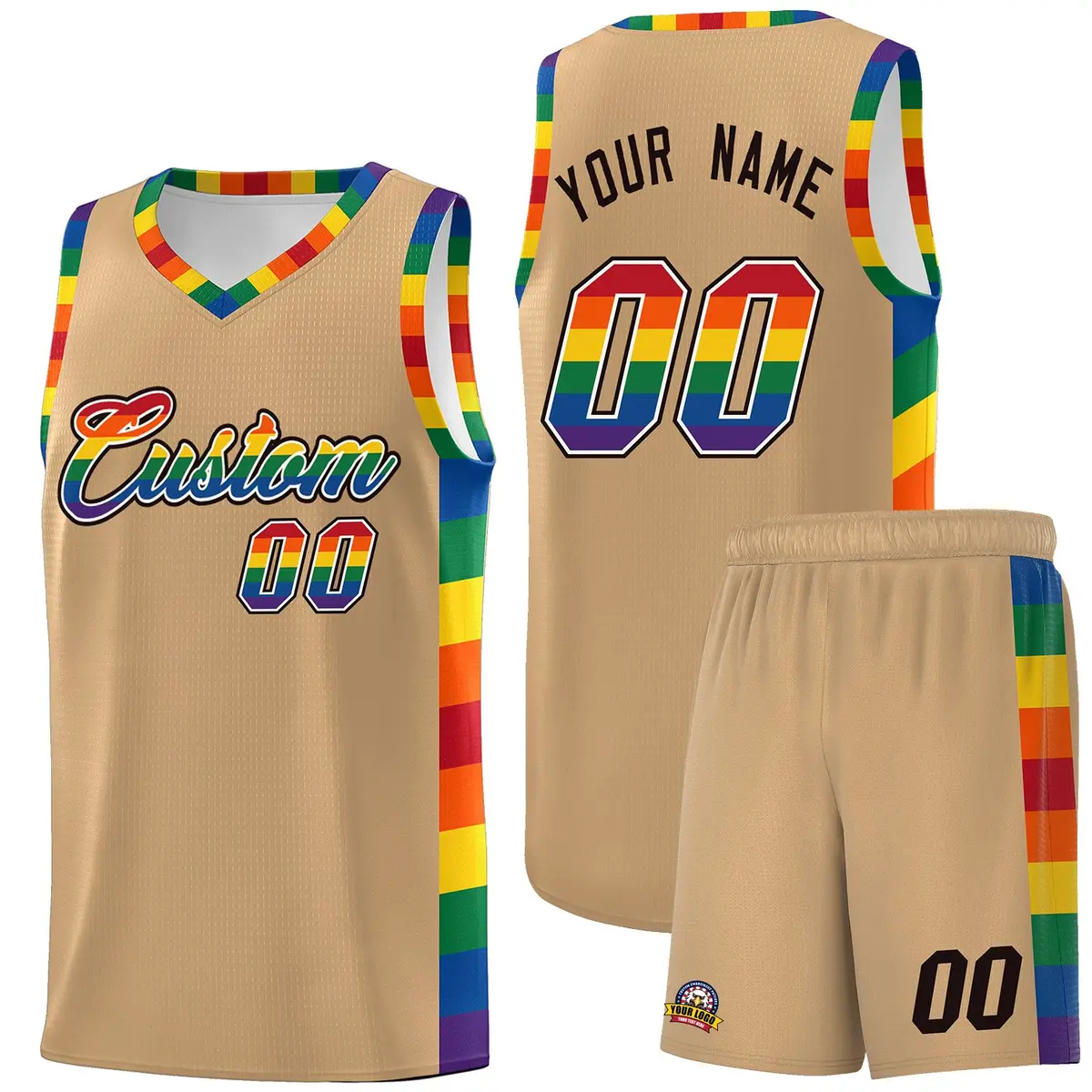 Old Gold Pride Month LGBT Rainbow Basketball Jersey