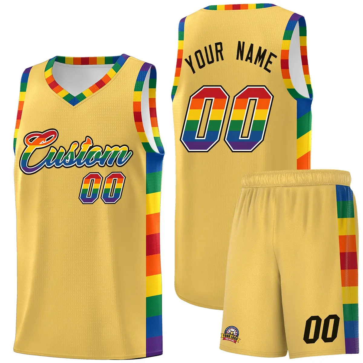 Old Gold Pride Month LGBT Rainbow Basketball Jersey