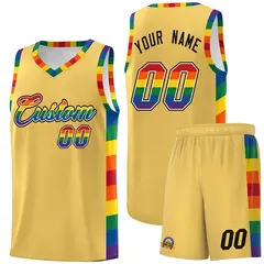 Old Gold Pride Month LGBT Rainbow Basketball Jersey
