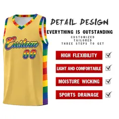 Old Gold Pride Month LGBT Rainbow Basketball Jersey 2
