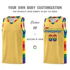 Old Gold Pride Month LGBT Rainbow Basketball Jersey 3