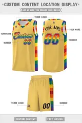 Old Gold Pride Month LGBT Rainbow Basketball Jersey 5