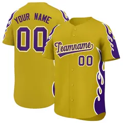 Old Gold Purple Flame Outline Side Pattern Baseball Jersey 1
