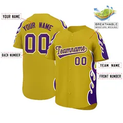 Old Gold Purple Flame Outline Side Pattern Baseball Jersey 2
