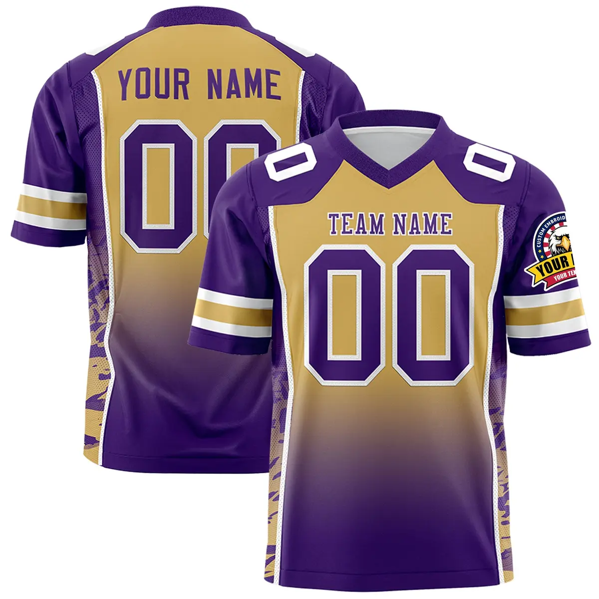 Old Gold Purple Gradient Side Pattern Football Jersey