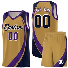 Old Gold Purple-Navy Color Block Team Basketball Jersey 1