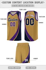 Old Gold Purple-Navy Color Block Team Basketball Jersey 2