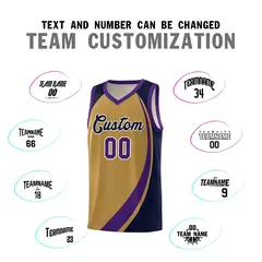 Old Gold Purple-Navy Color Block Team Basketball Jersey 3