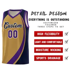 Old Gold Purple-Navy Color Block Team Basketball Jersey 4
