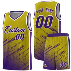 Old Gold Purple Splash Basketball Uniforms for School 1