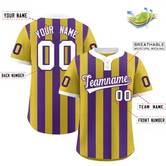 Old Gold Purple Stripe Two-Button Softball Jersey 2