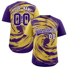 Old Gold Purple Swirl Graffiti Baseball Jersey 1